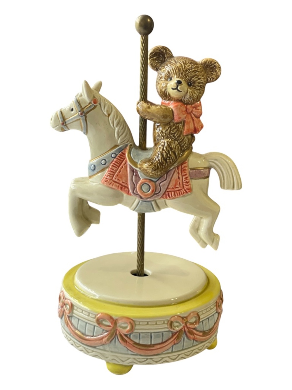Vtg Otagiri Japan Carousel Teddy Bear Music Box "Carousel Waltz" Working VGC